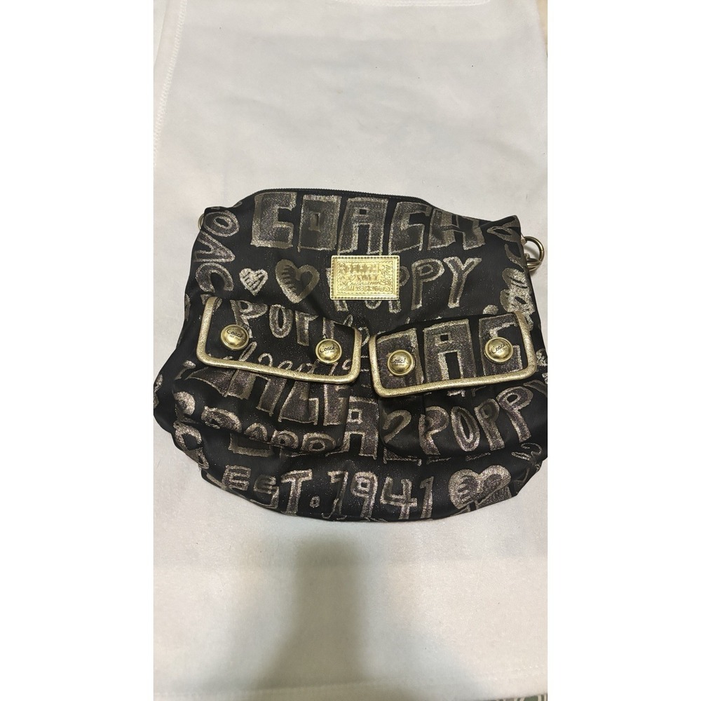 Coach Poppy Graffiti Double Pocket Hobo Bag With Top Handle And Shoulder Strap